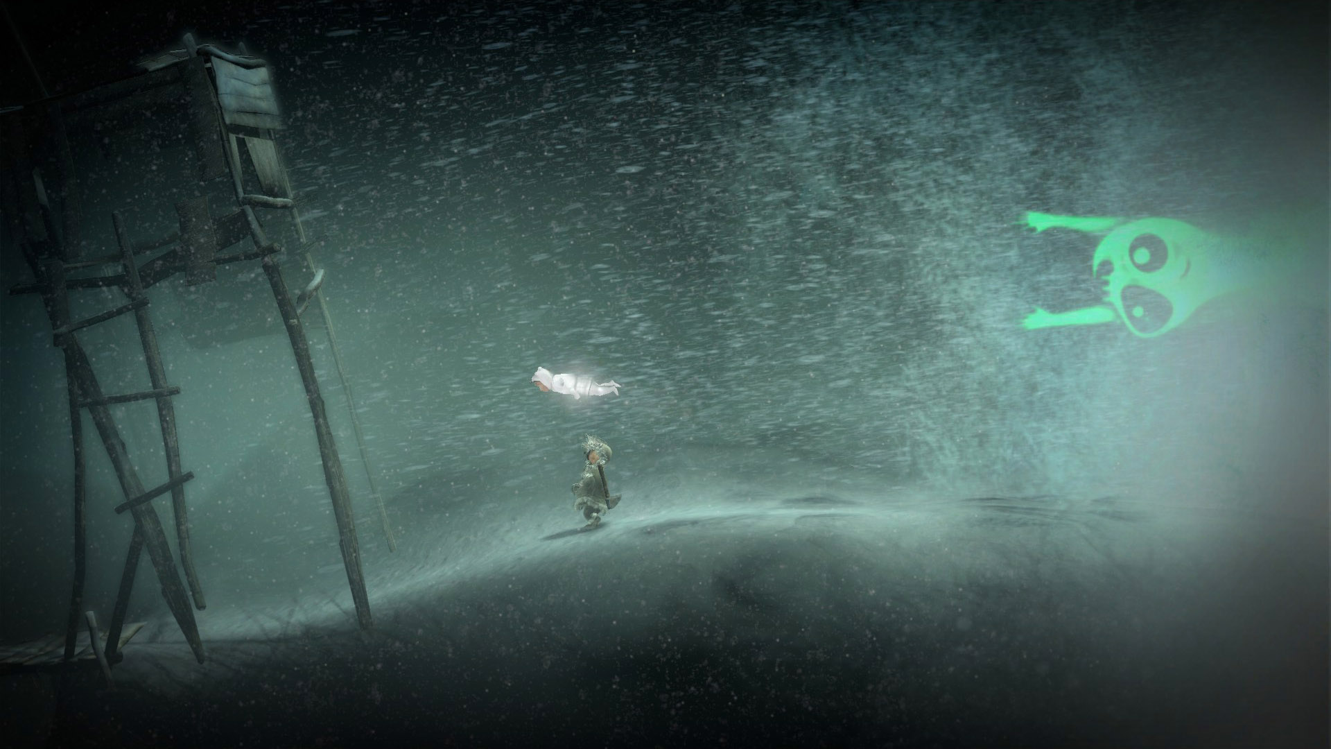 Nuna and Fox Run from the Blizzard