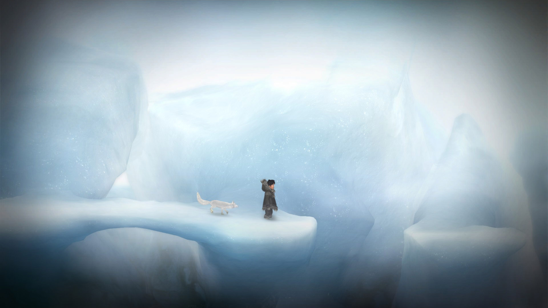 Nuna and Fox on a Sunlit Iceberg