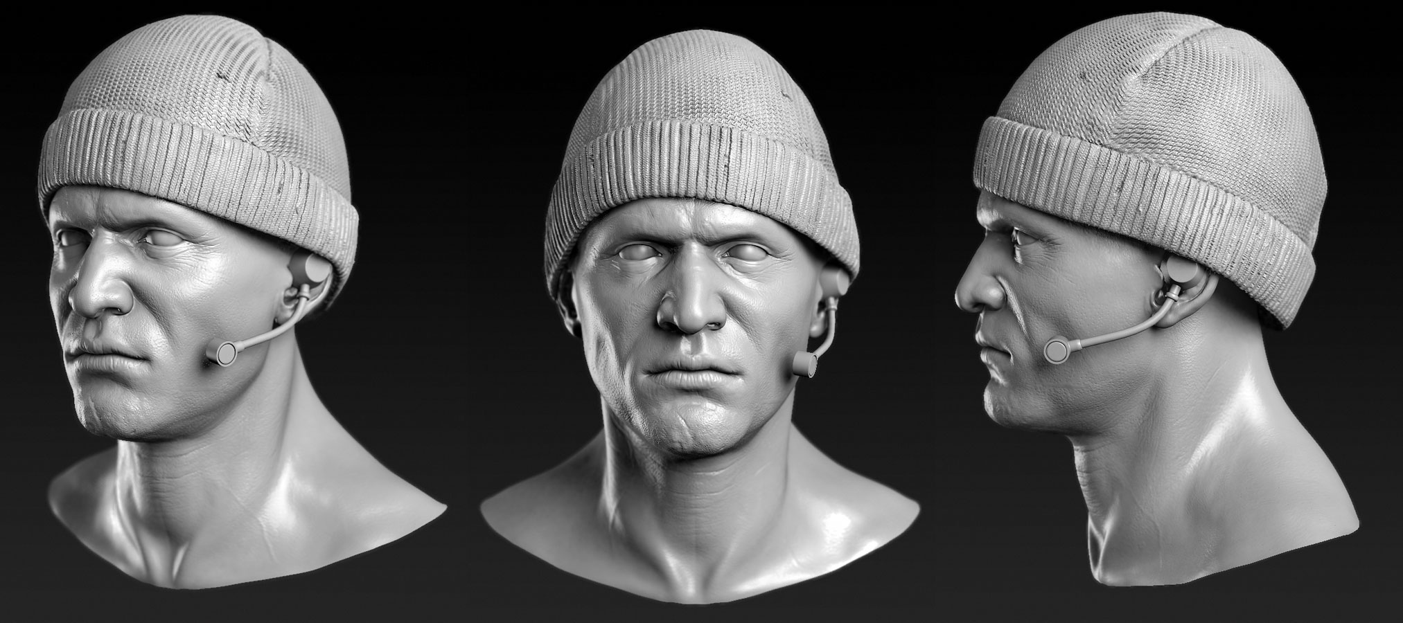 High-poly Soldier Bust with Hat Render