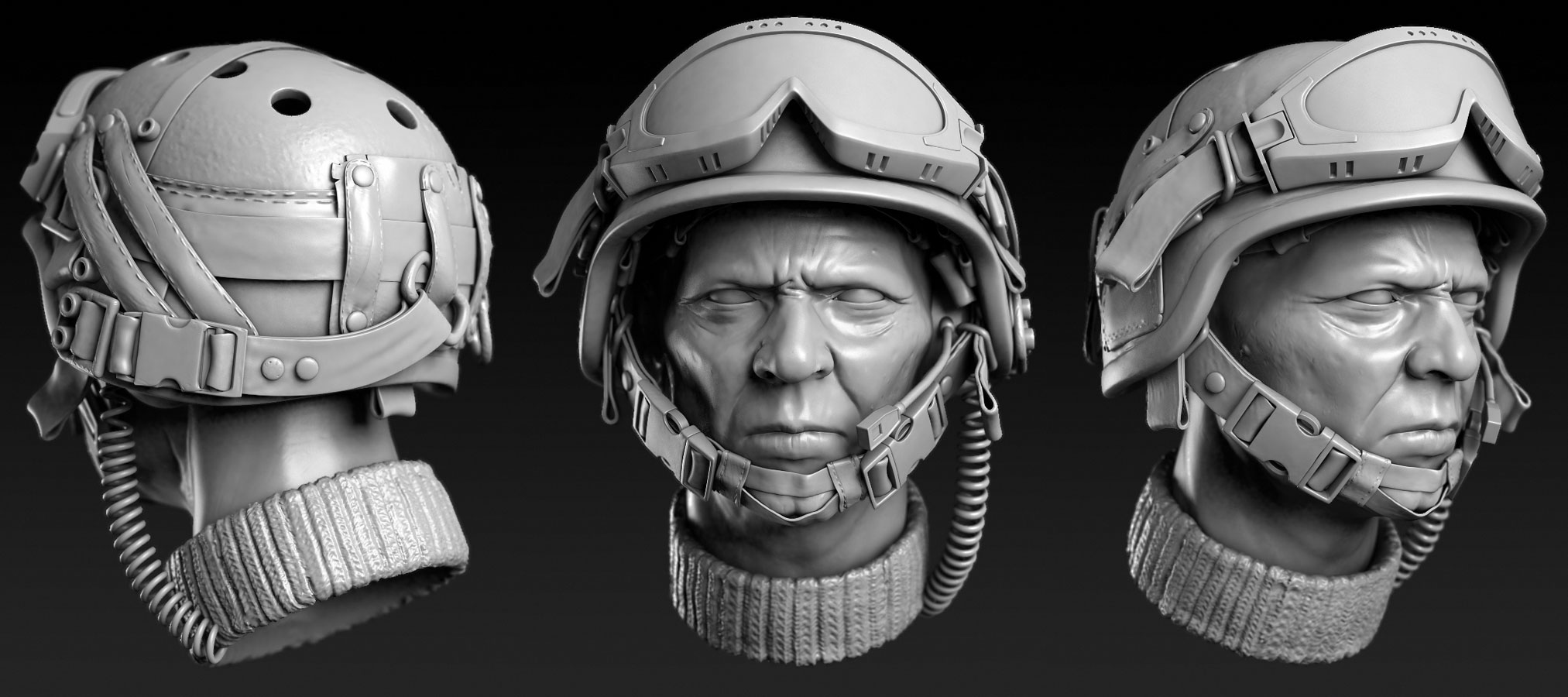 High-poly Soldier Bust with Gear Render