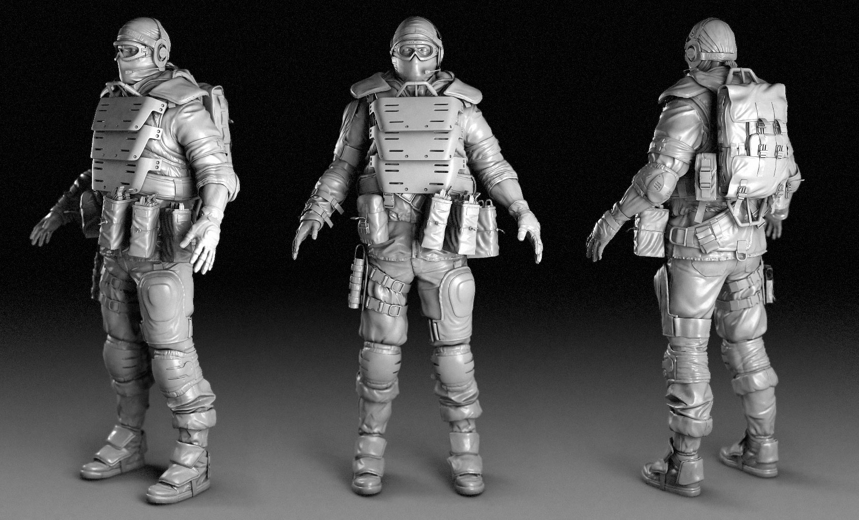 High-poly Soldier with Gear Render