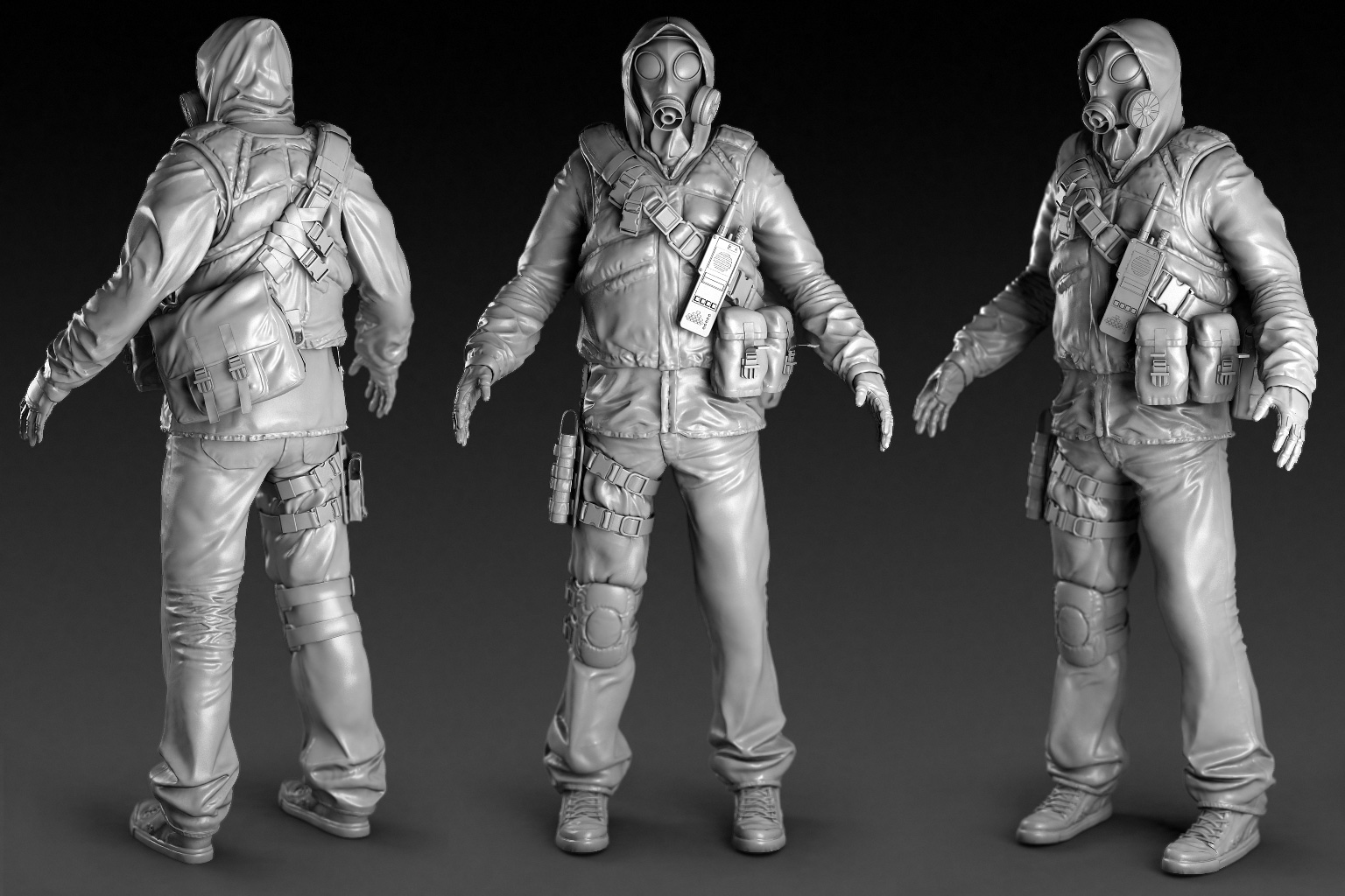 High-poly Soldier with Gear Render