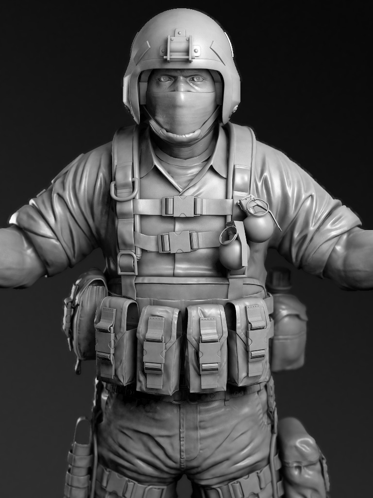 High-poly Soldier with Gear Render