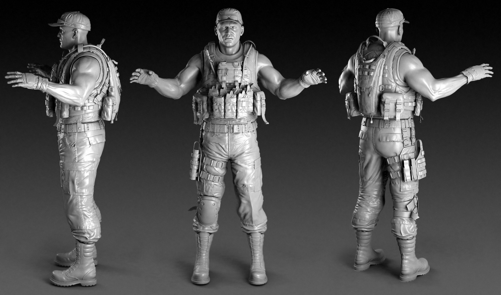 High-poly Soldier with Gear Render