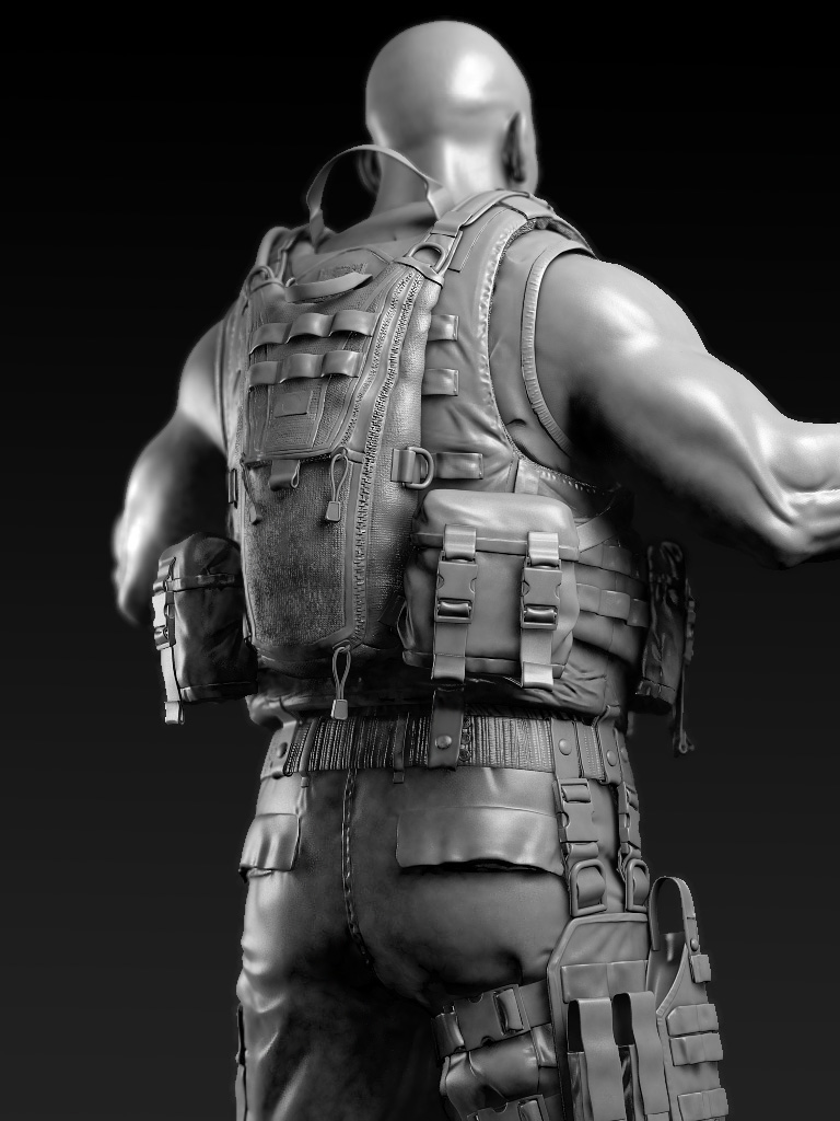 High-poly Soldier with Gear Render