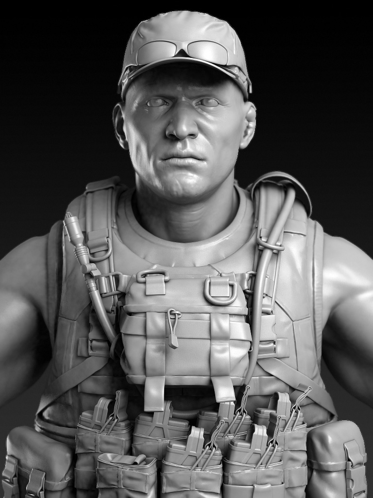 High-poly Soldier with Gear Render