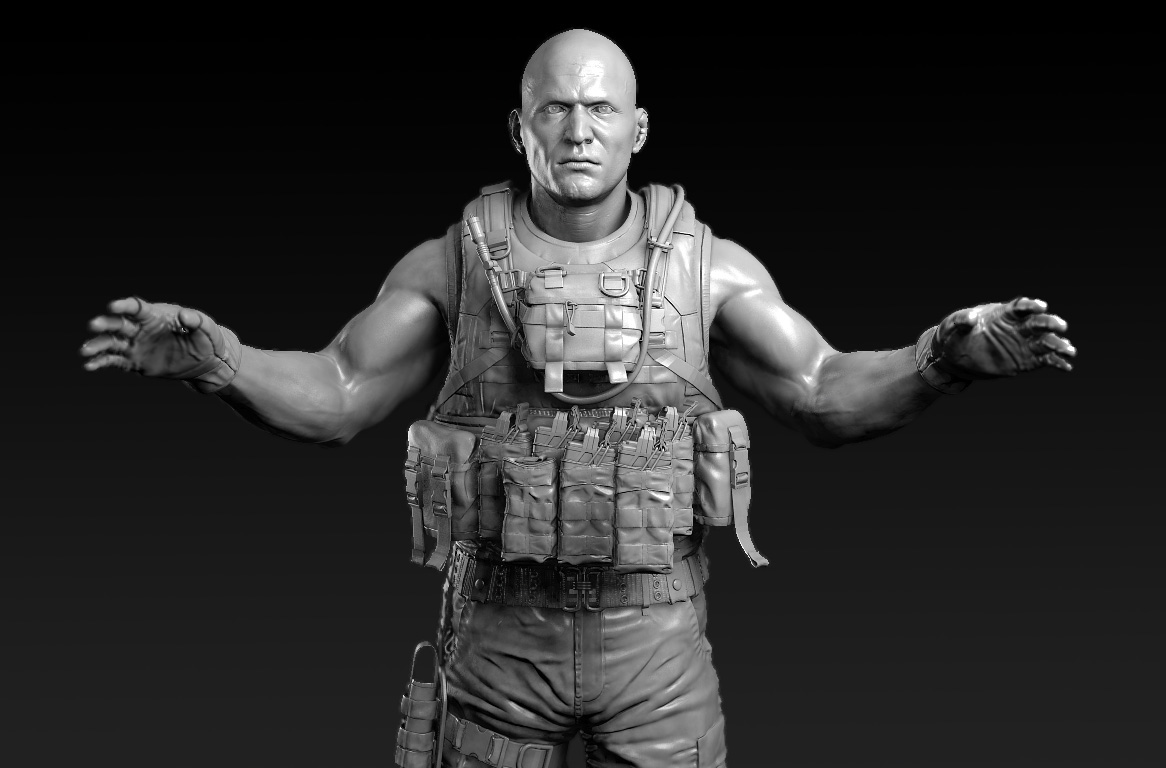 High-poly Soldier with Gear Render